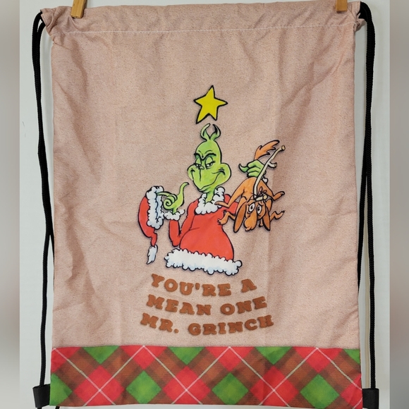 Grinch Cinch Drawstring Bag Backpack Christmas 💚 C4 - Picture 1 of 6